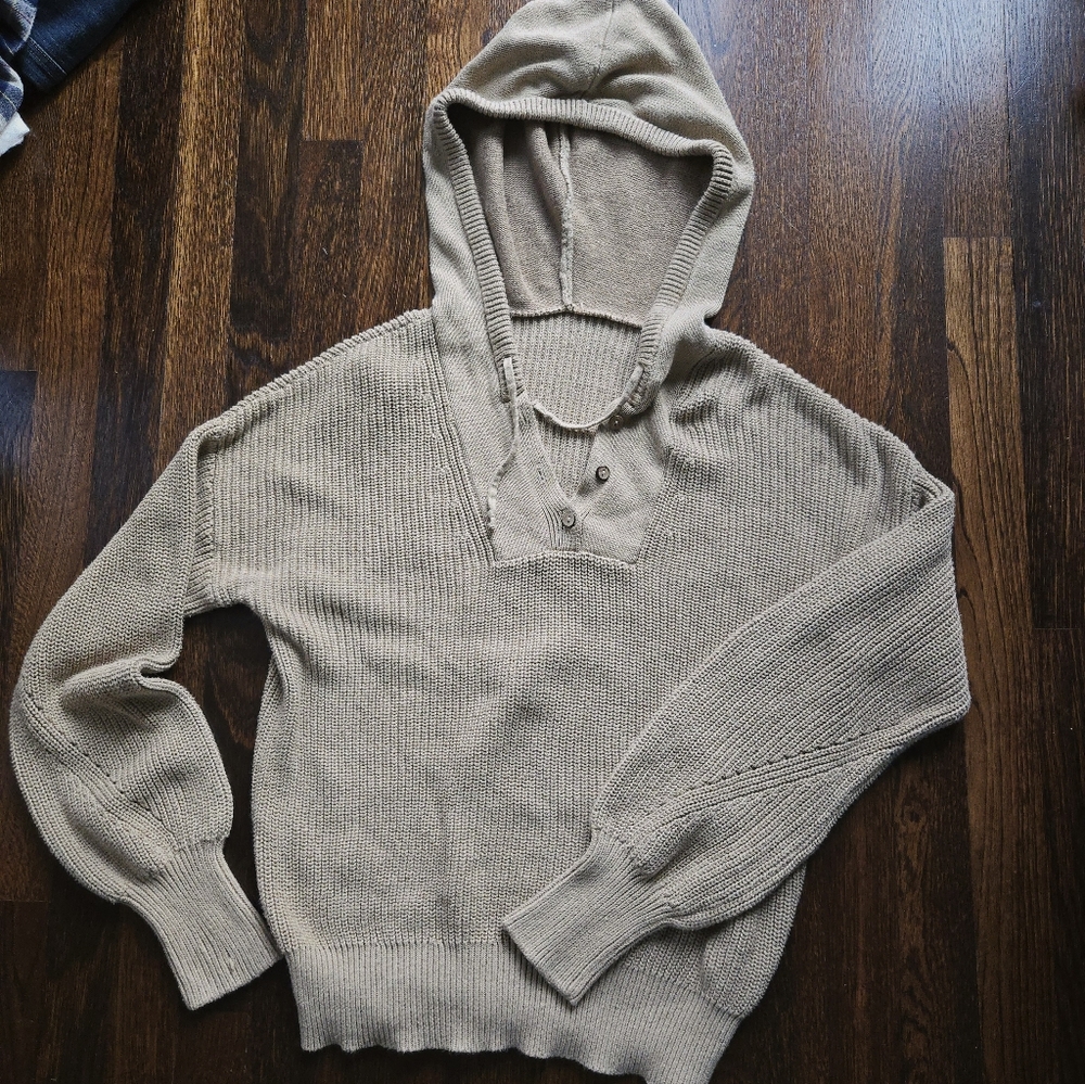Hoodie Cotton Neutral Toffee Caramel Color Rib Knit Size M